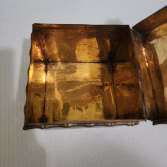 Unmarked Metal Trinket Box with attached Lid 5"x 5" x 5" - Picture 11 of 13